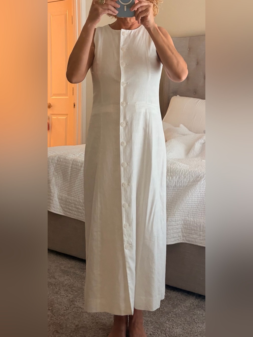 Ann Taylor White Linen Sleeveless Button-Front Midi Dress - Picture 2 of 6